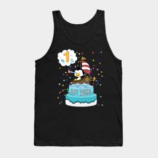 First Birthday Penguin with a boat Tank Top